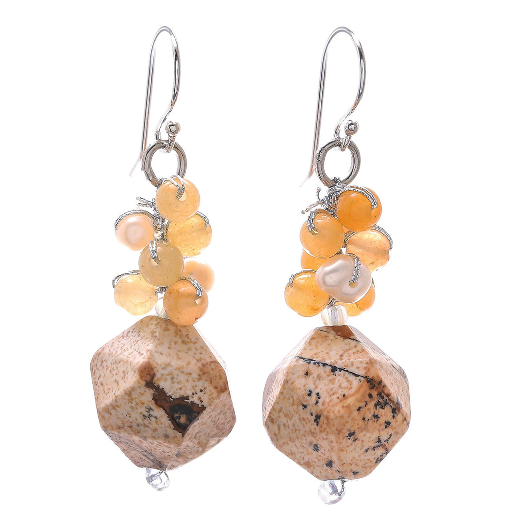 Multi-Gemstone Beaded Cluster Earrings in Brown - Beautiful Glam in Brown