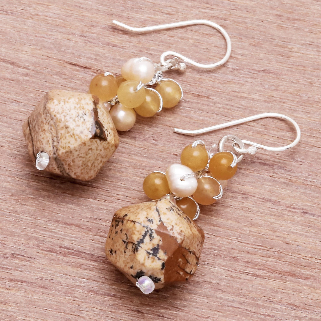 Multi-Gemstone Beaded Cluster Earrings in Brown - Beautiful Glam in Brown