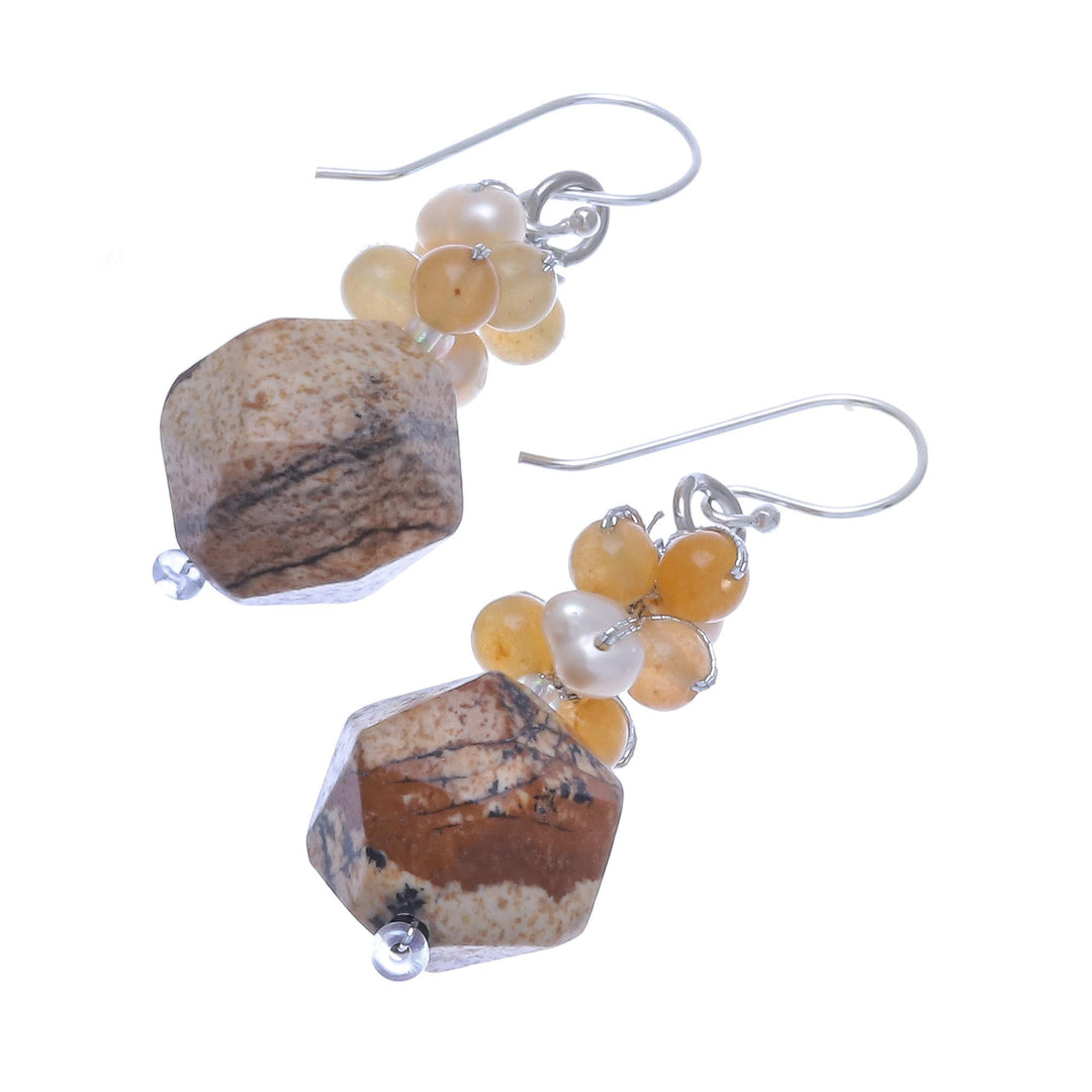 Multi-Gemstone Beaded Cluster Earrings in Brown - Beautiful Glam in Brown