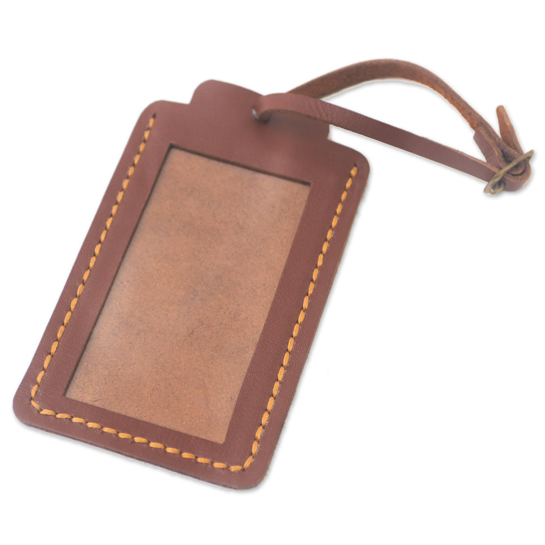 Brown Leather Luggage Tag in Black Crafted in Java - Identity in Brown