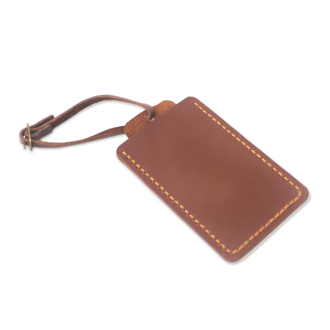 Brown Leather Luggage Tag in Black Crafted in Java - Identity in Brown