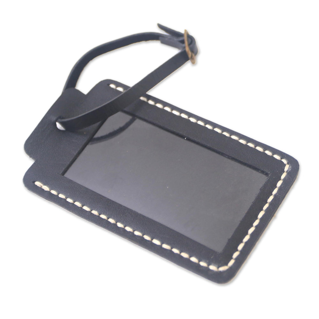 Brown Leather Luggage Tag in Brown Crafted in Java - Identity in Black