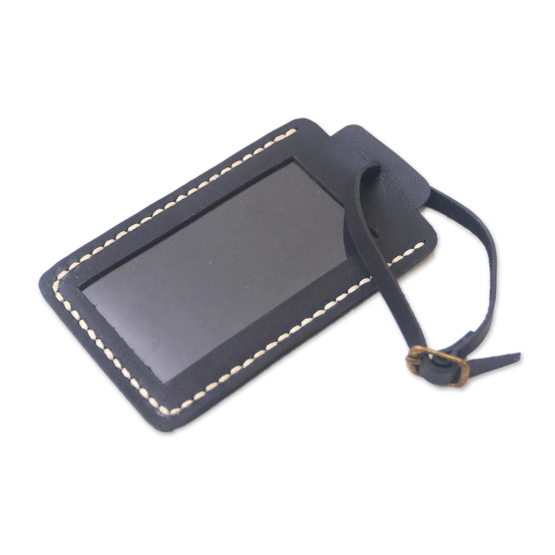 Brown Leather Luggage Tag in Brown Crafted in Java - Identity in Black