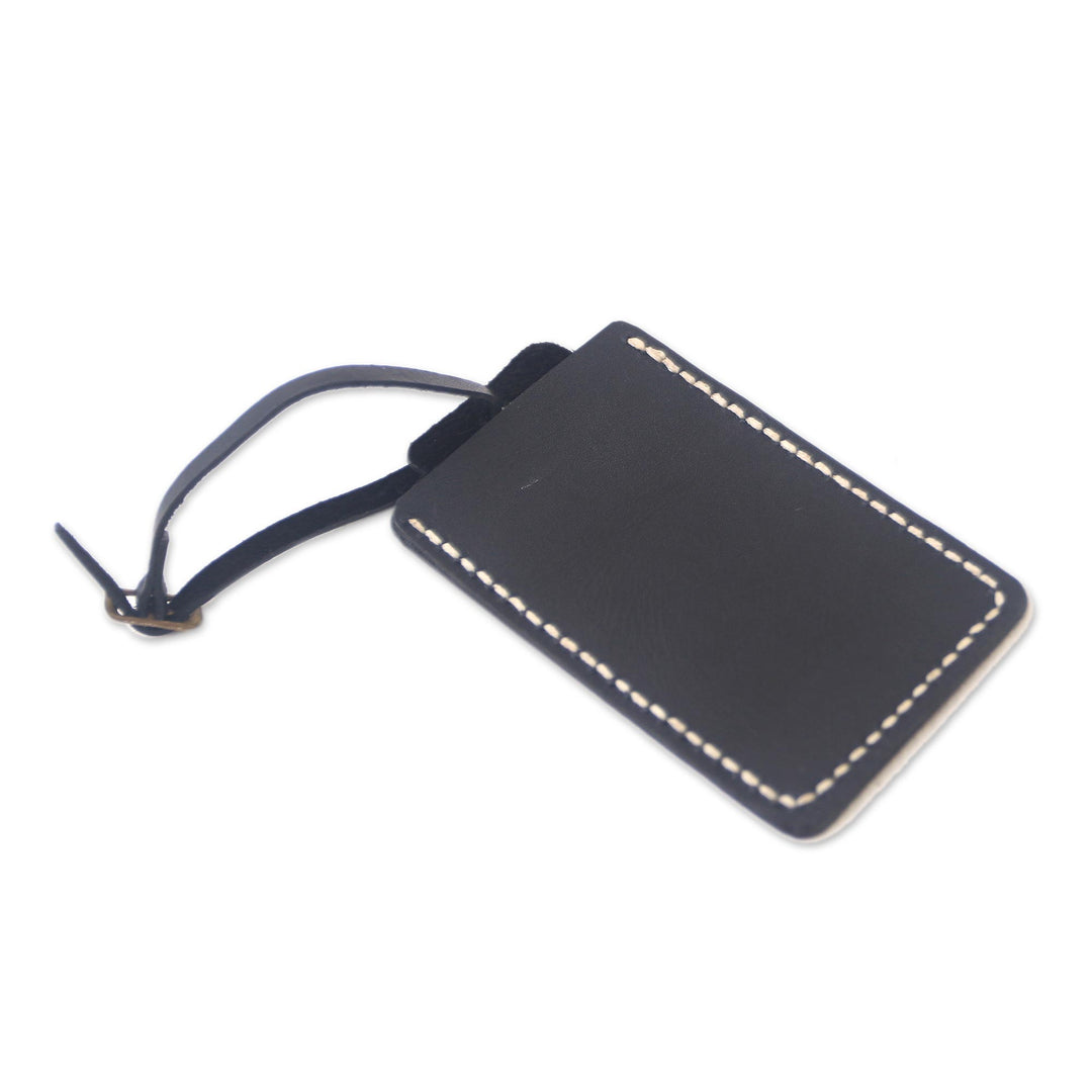 Brown Leather Luggage Tag in Brown Crafted in Java - Identity in Black