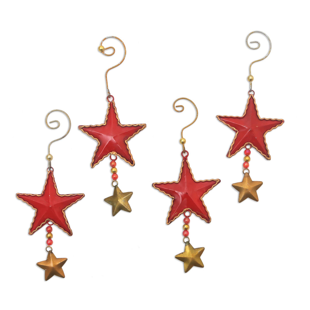 Handmade Steel Star Ornaments from Bali (Set of 4) - Passionate Stars