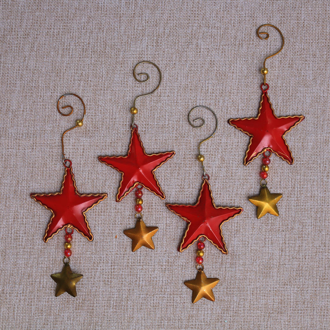 Handmade Steel Star Ornaments from Bali (Set of 4) - Passionate Stars
