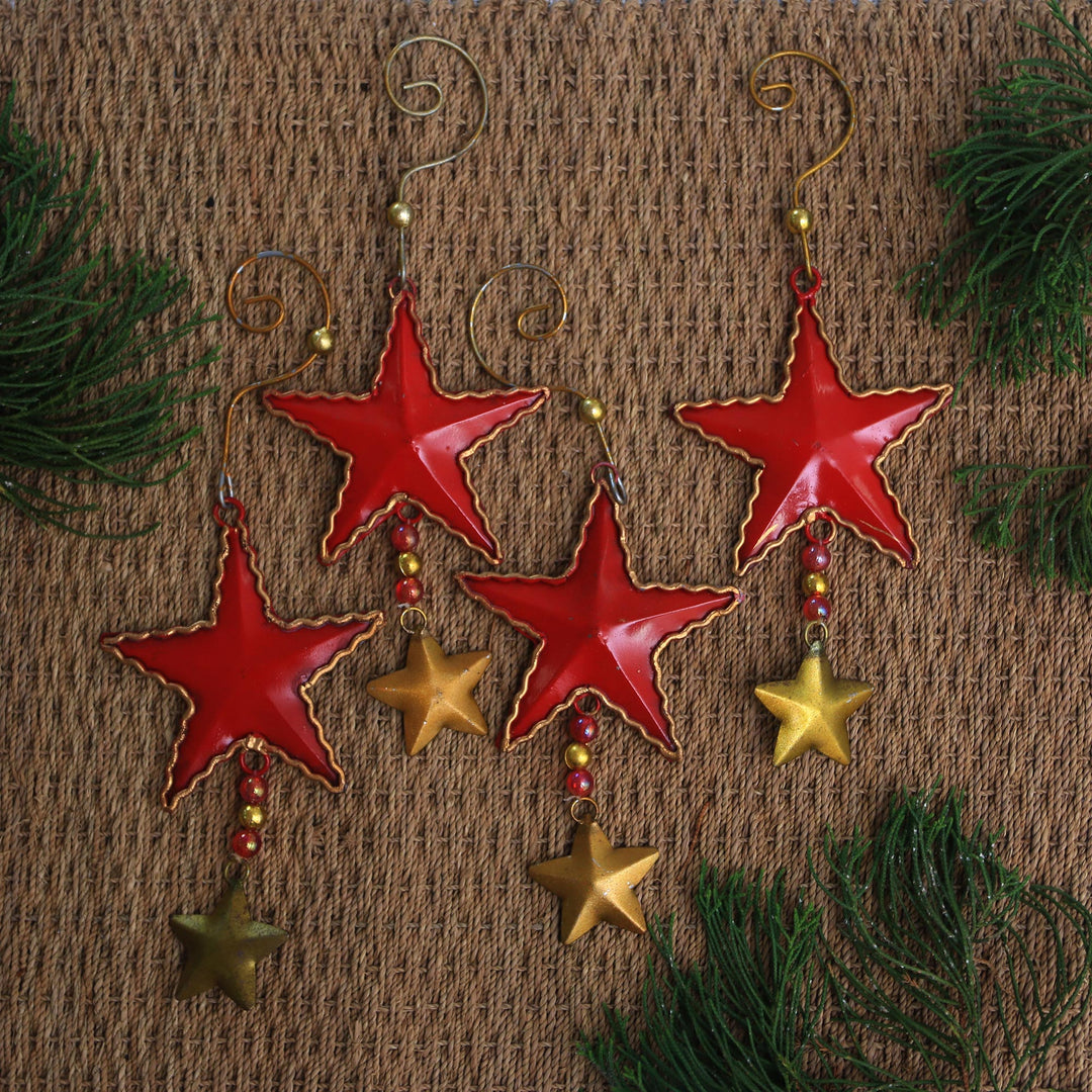 Handmade Steel Star Ornaments from Bali (Set of 4) - Passionate Stars
