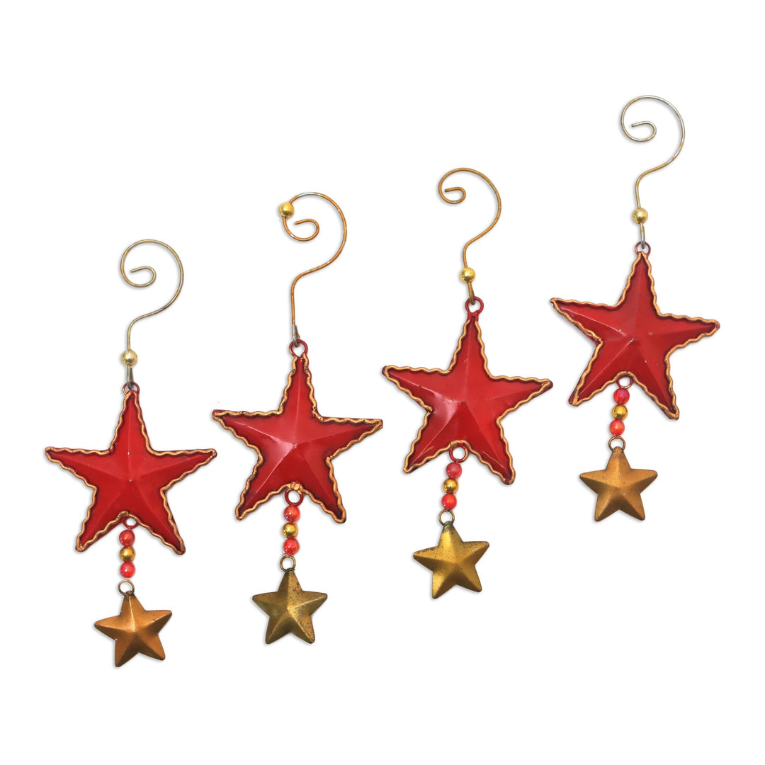 Handmade Steel Star Ornaments from Bali (Set of 4) - Passionate Stars