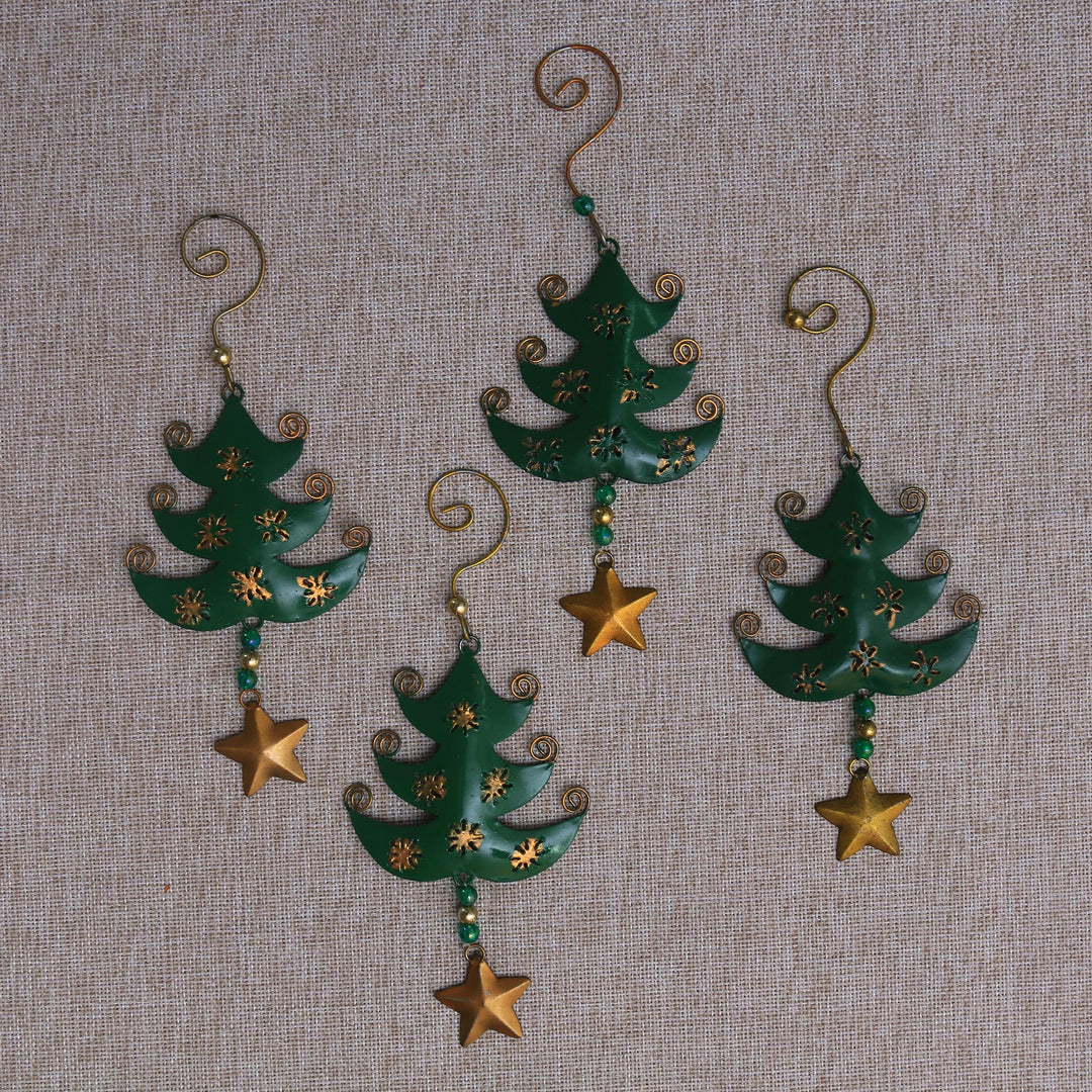 Handmade Steel Tree Ornaments from Bali (Set of 4) - Starry Trees