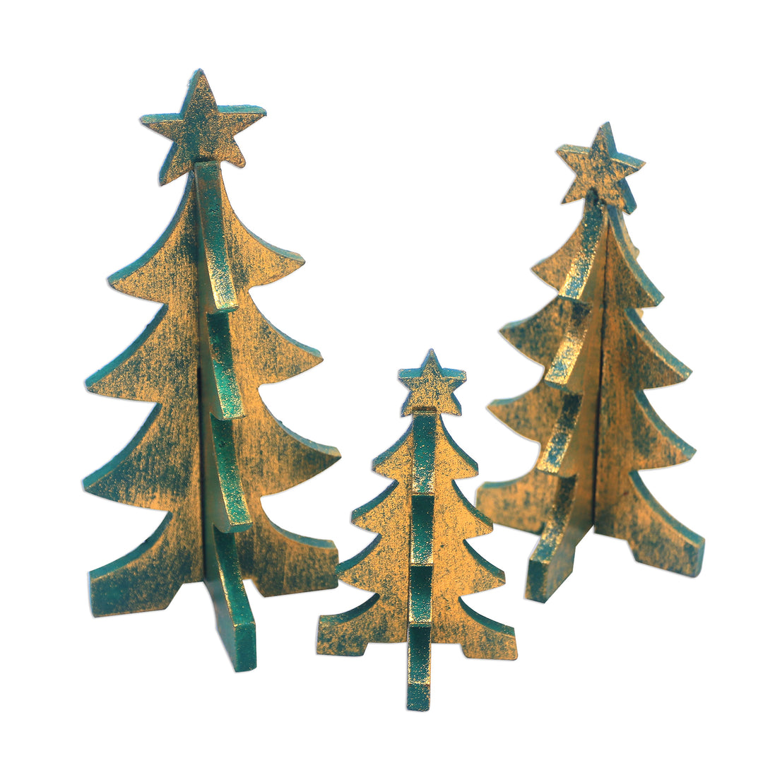 Wood Christmas Tree Tabletop Decor from Bali (Set of 3) - Three Christmas Trees