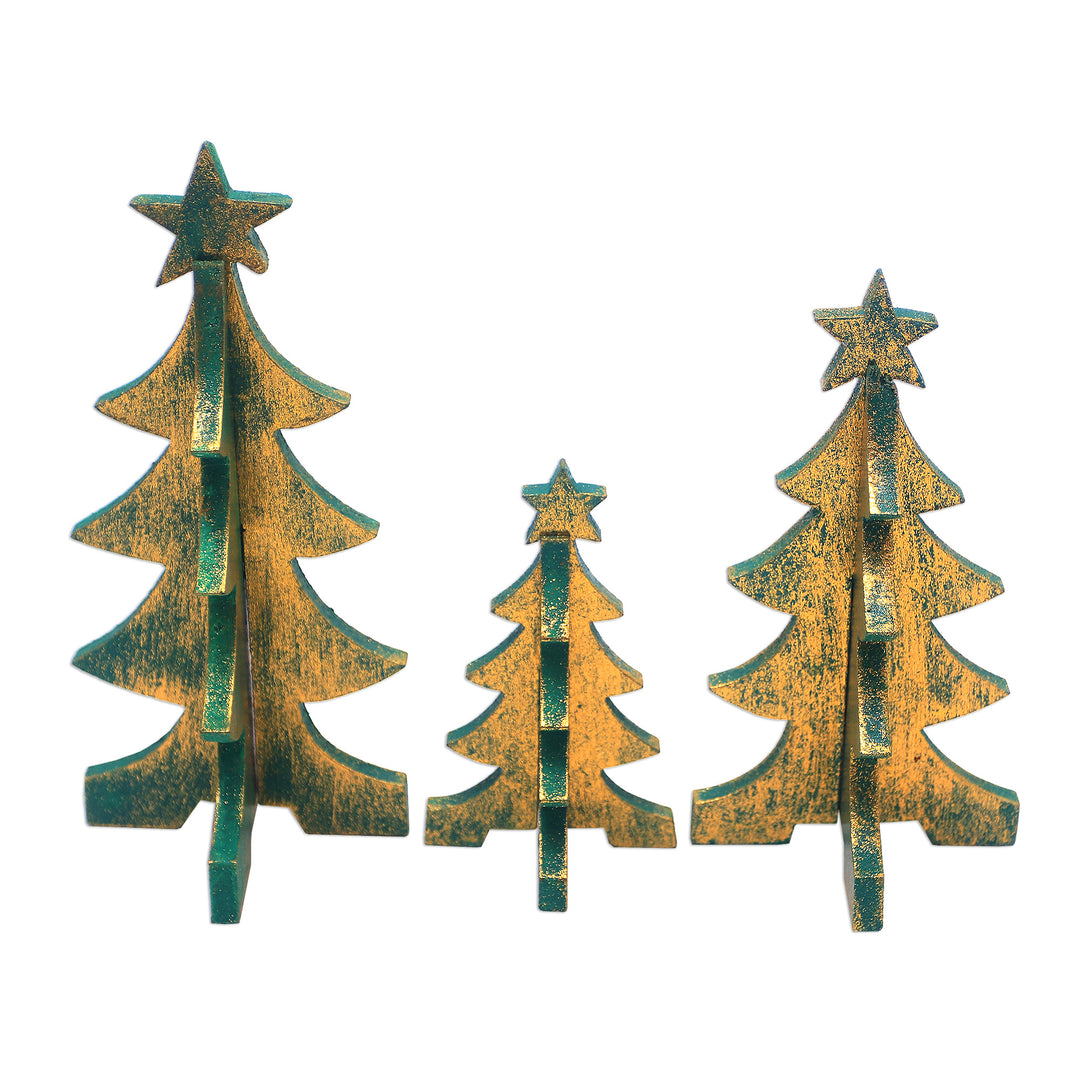 Wood Christmas Tree Tabletop Decor from Bali (Set of 3) - Three Christmas Trees