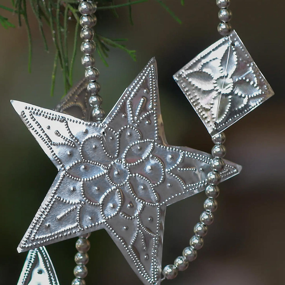 3 Star-Shaped Aluminum Ornament Garlands from Bali - Shining Stars