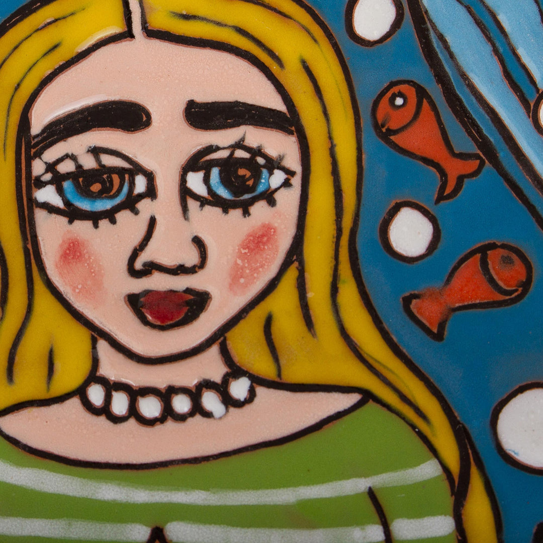 Handmade Ceramic Mermaid Wall Art from Mexico - Mermaid and Starfish
