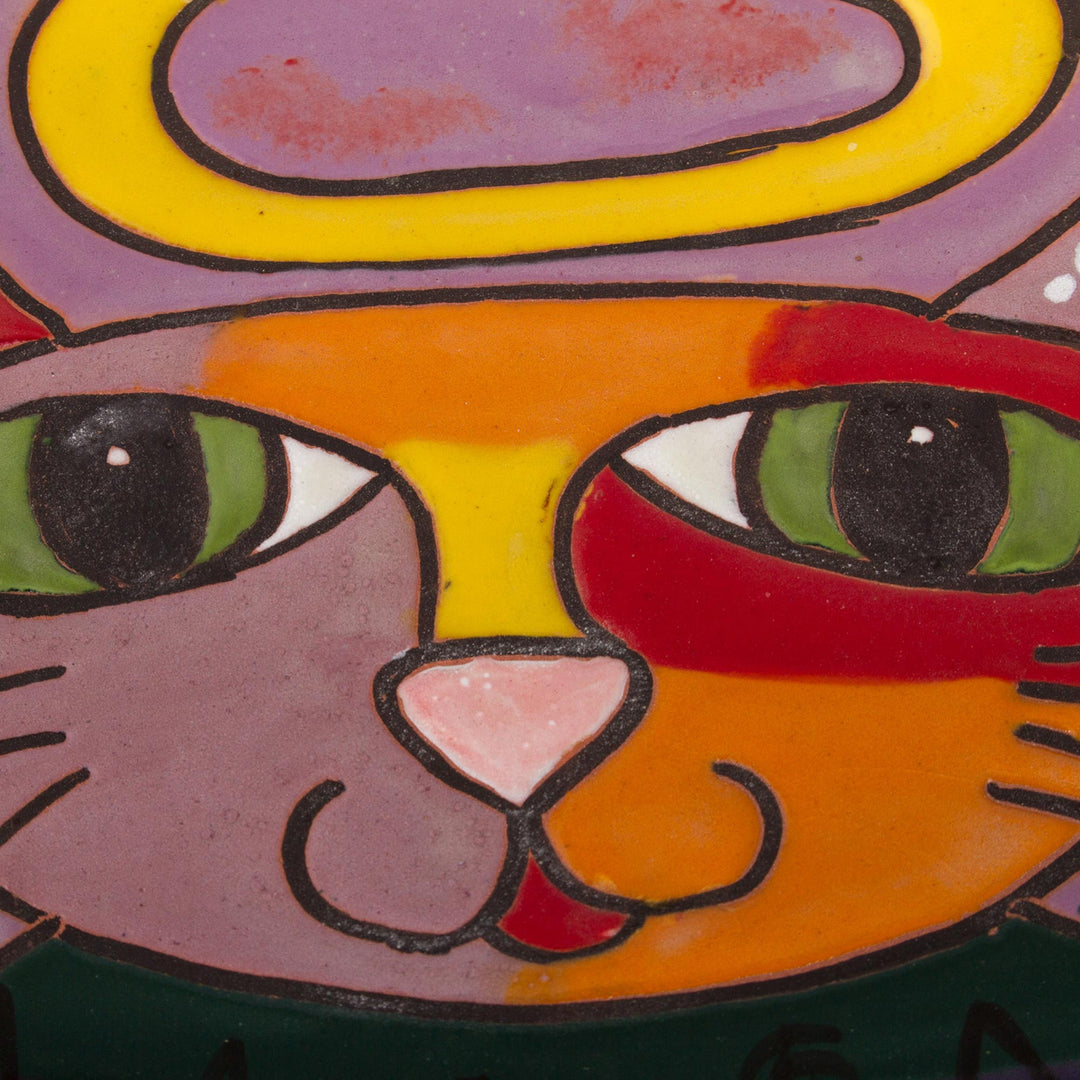 Handcrafted Ceramic Angel Cat Wall Art from Mexico - Angelic Kitty