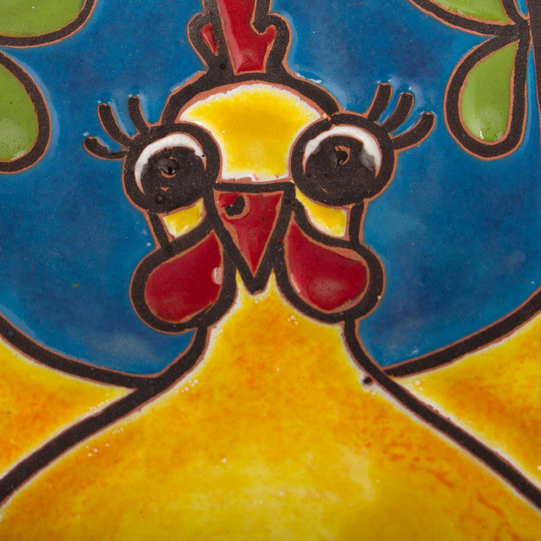 Whimsical Chicken-Themed Ceramic Wall Art from Mexico - Swinging Chicken
