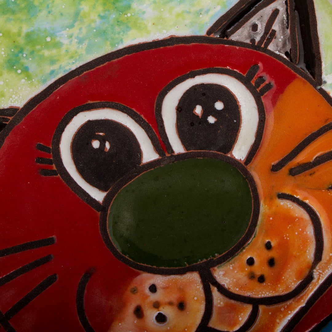 Whimsical Cat-Themed Ceramic Wall Art from Mexico - Bow Tie Cat