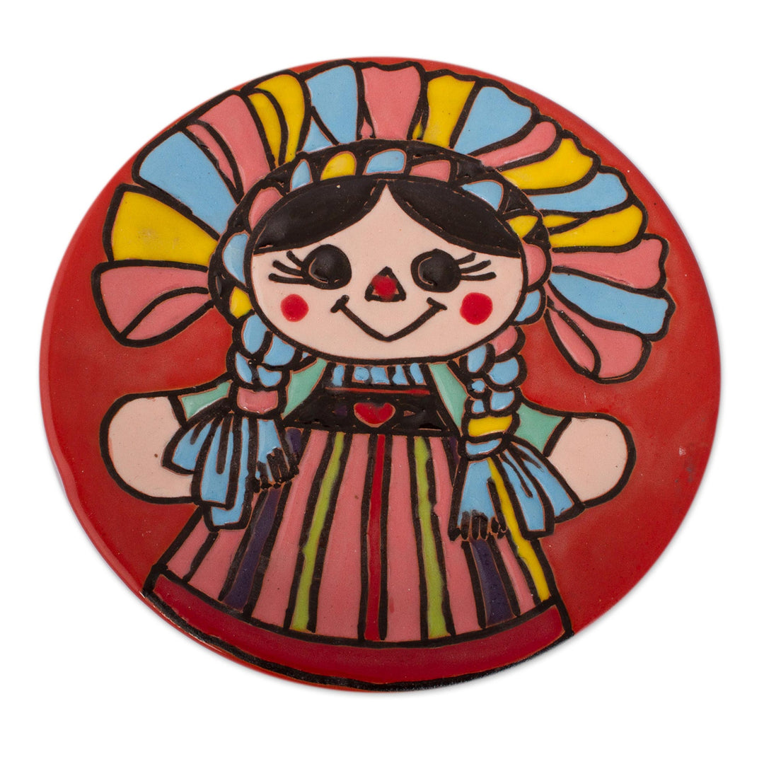 Maria Doll-Themed Ceramic Wall Art Crafted in Mexico - Lovely Maria Doll