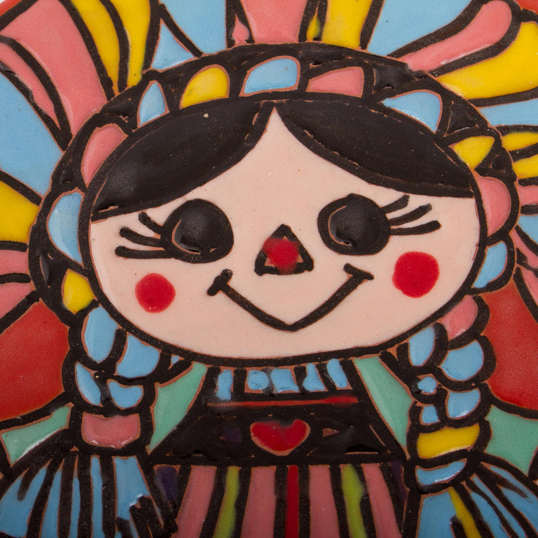 Maria Doll-Themed Ceramic Wall Art Crafted in Mexico - Lovely Maria Doll