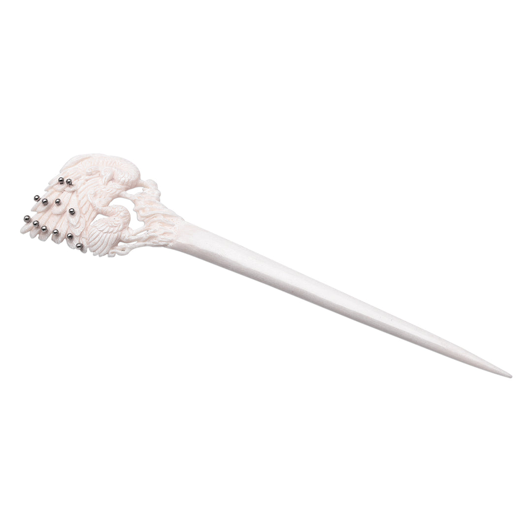 Bone and Sterling Silver Peacock Hair Pin from Bali - Peacock Love