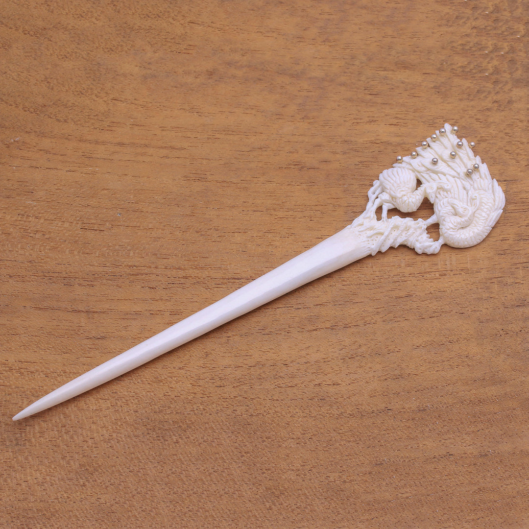 Bone and Sterling Silver Peacock Hair Pin from Bali - Peacock Love