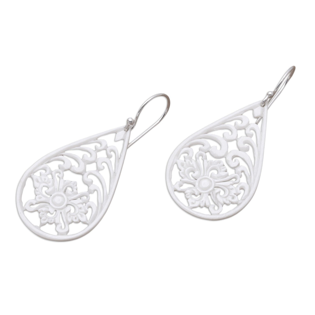 Bone Dangle Earrings with Intricate Openwork from Bali - Bali Pride