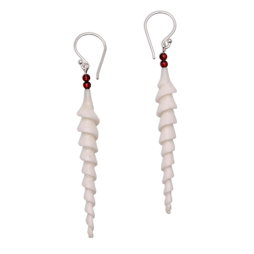 Spiral Bone and Amethyst Dangle Earrings from Bali - Mystical Spirals