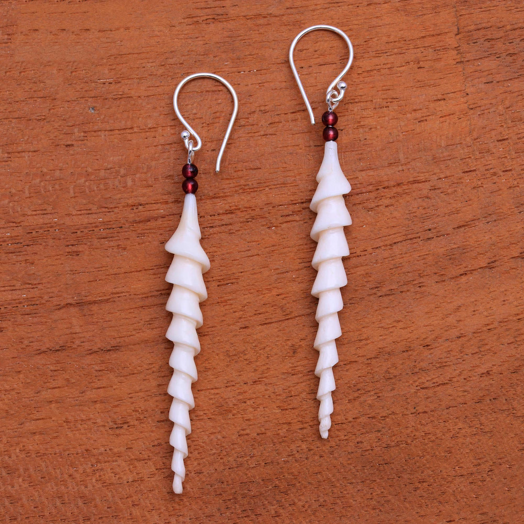 Spiral Bone and Amethyst Dangle Earrings from Bali - Mystical Spirals