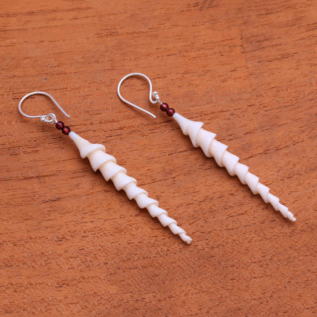 Spiral Bone and Amethyst Dangle Earrings from Bali - Mystical Spirals