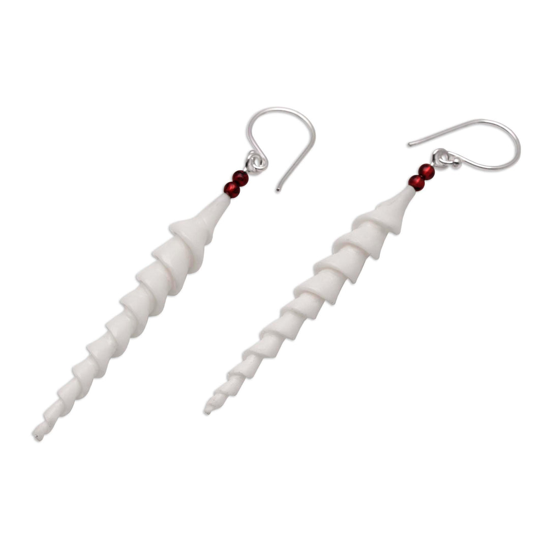 Spiral Bone and Amethyst Dangle Earrings from Bali - Mystical Spirals