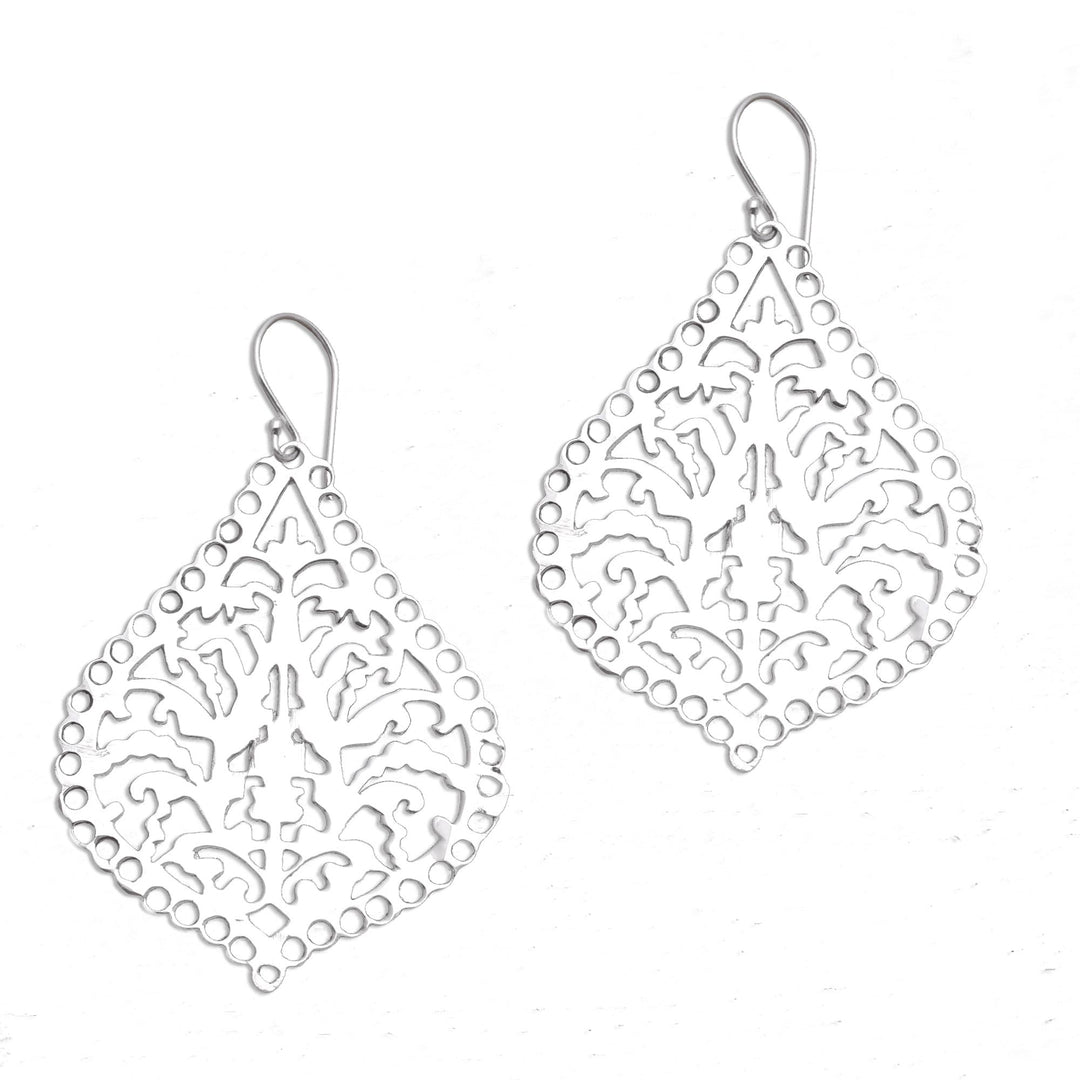 Openwork Pattern Sterling Silver Dangle Earrings from Bali - Jagaraga Heritage