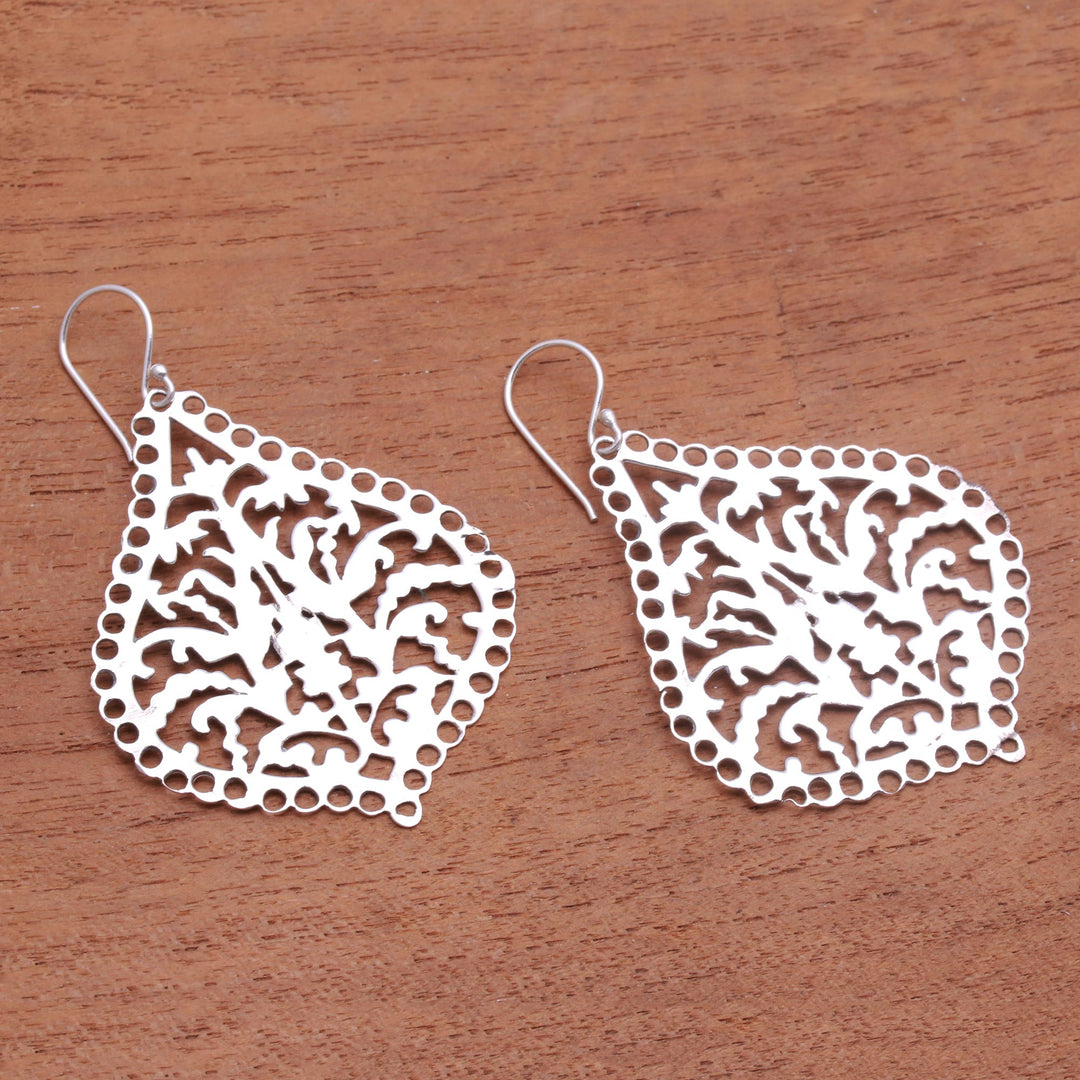 Openwork Pattern Sterling Silver Dangle Earrings from Bali - Jagaraga Heritage