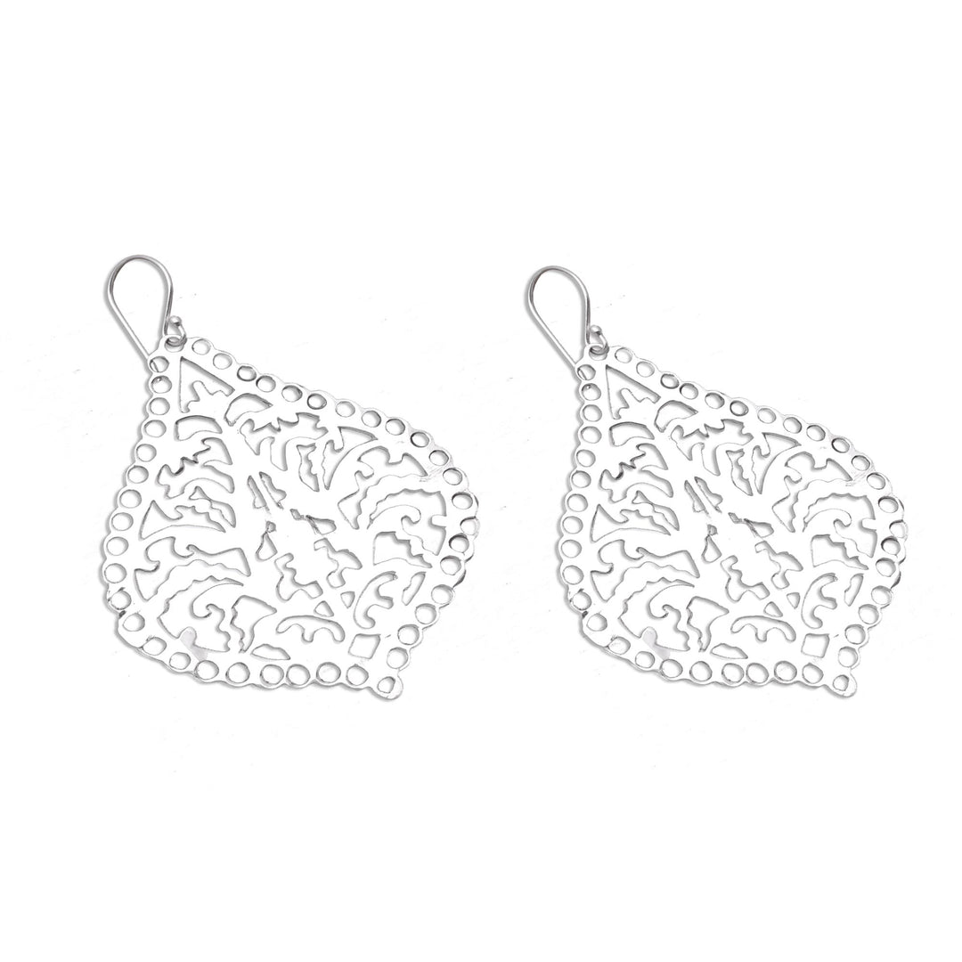 Openwork Pattern Sterling Silver Dangle Earrings from Bali - Jagaraga Heritage