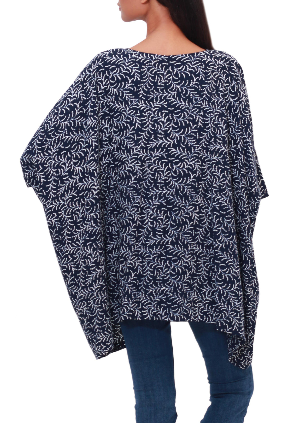 Batik Rayon Kimono Jacket in Midnight and White from Bali - Many Leaves