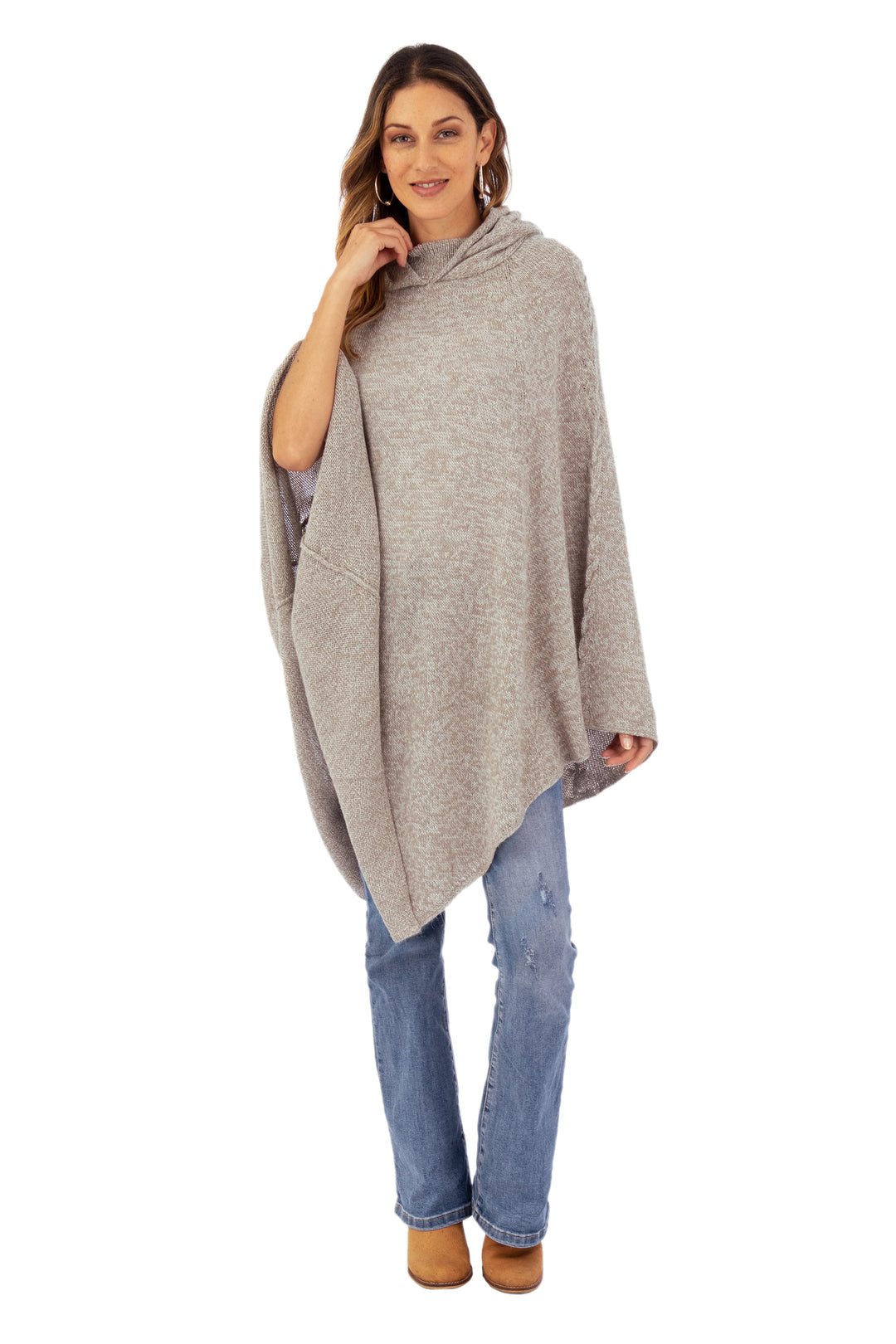Knit Alpaca Blend Hooded Poncho in Taupe from Peru - Adventurous Style in Taupe