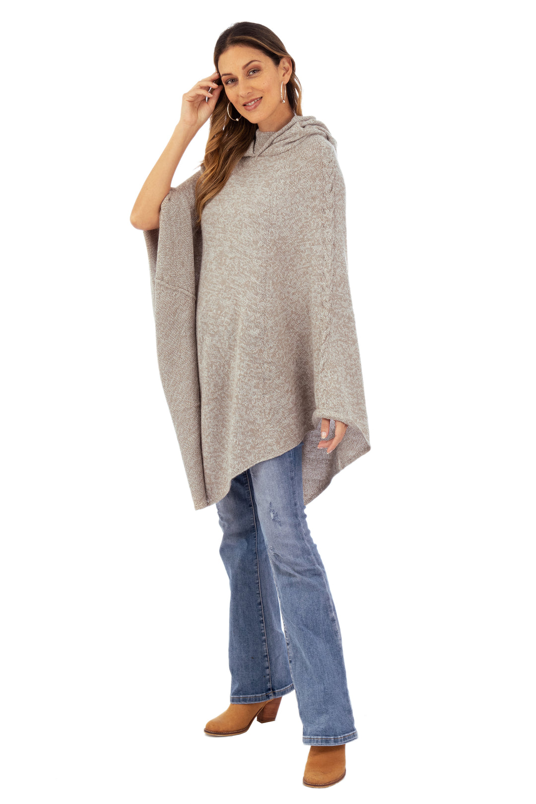 Knit Alpaca Blend Hooded Poncho in Taupe from Peru - Adventurous Style in Taupe