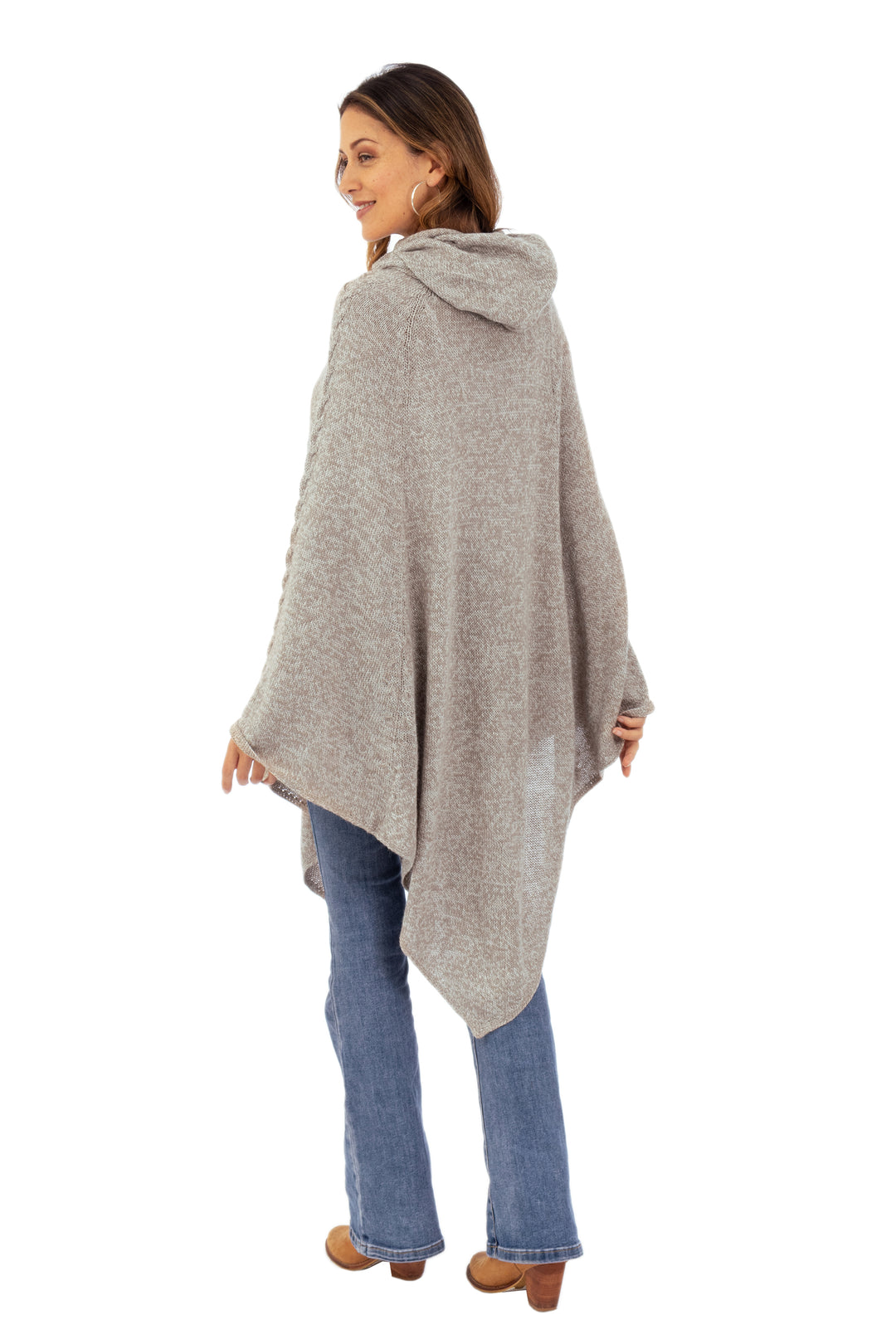 Knit Alpaca Blend Hooded Poncho in Taupe from Peru - Adventurous Style in Taupe