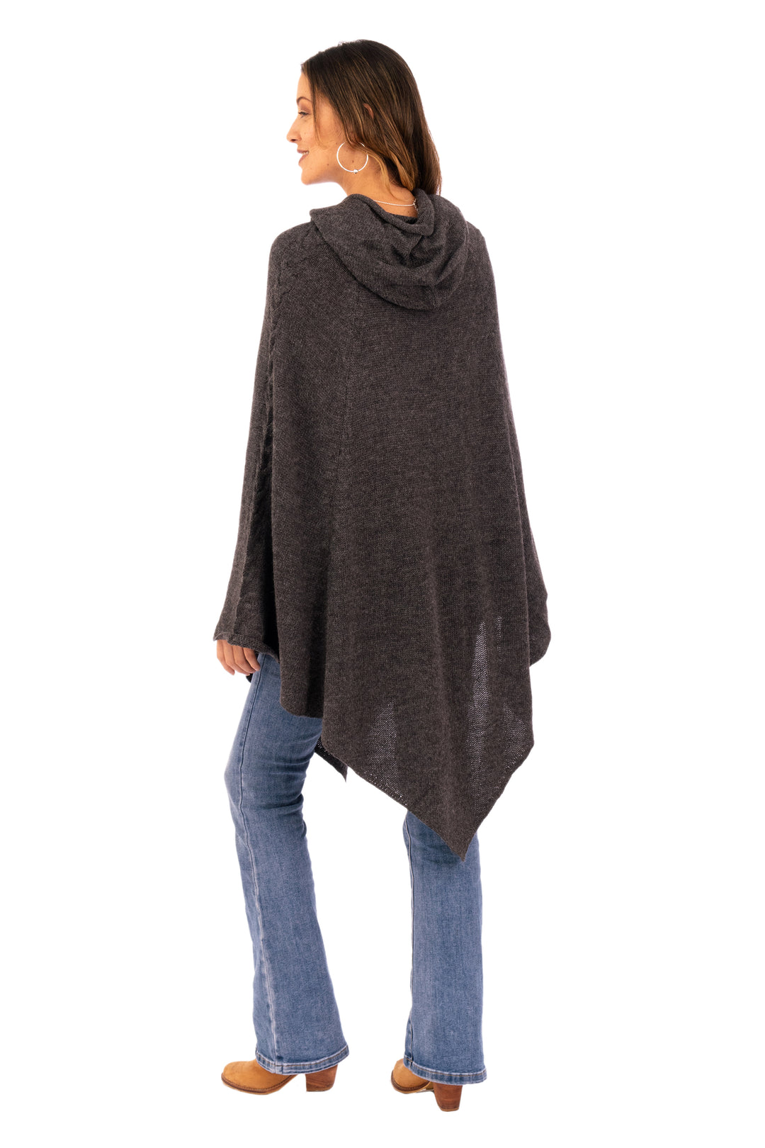 Knit Alpaca Blend Hooded Poncho in Graphite from Peru - Adventurous Style in Slate
