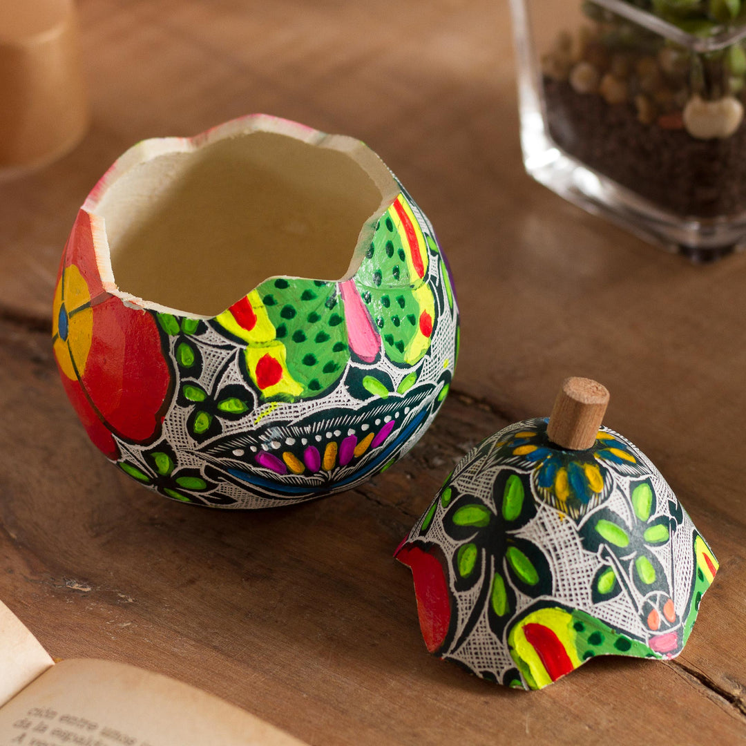 Butterfly Motif Gourd Decorative Jar from Peru - Vibrant Butterflies