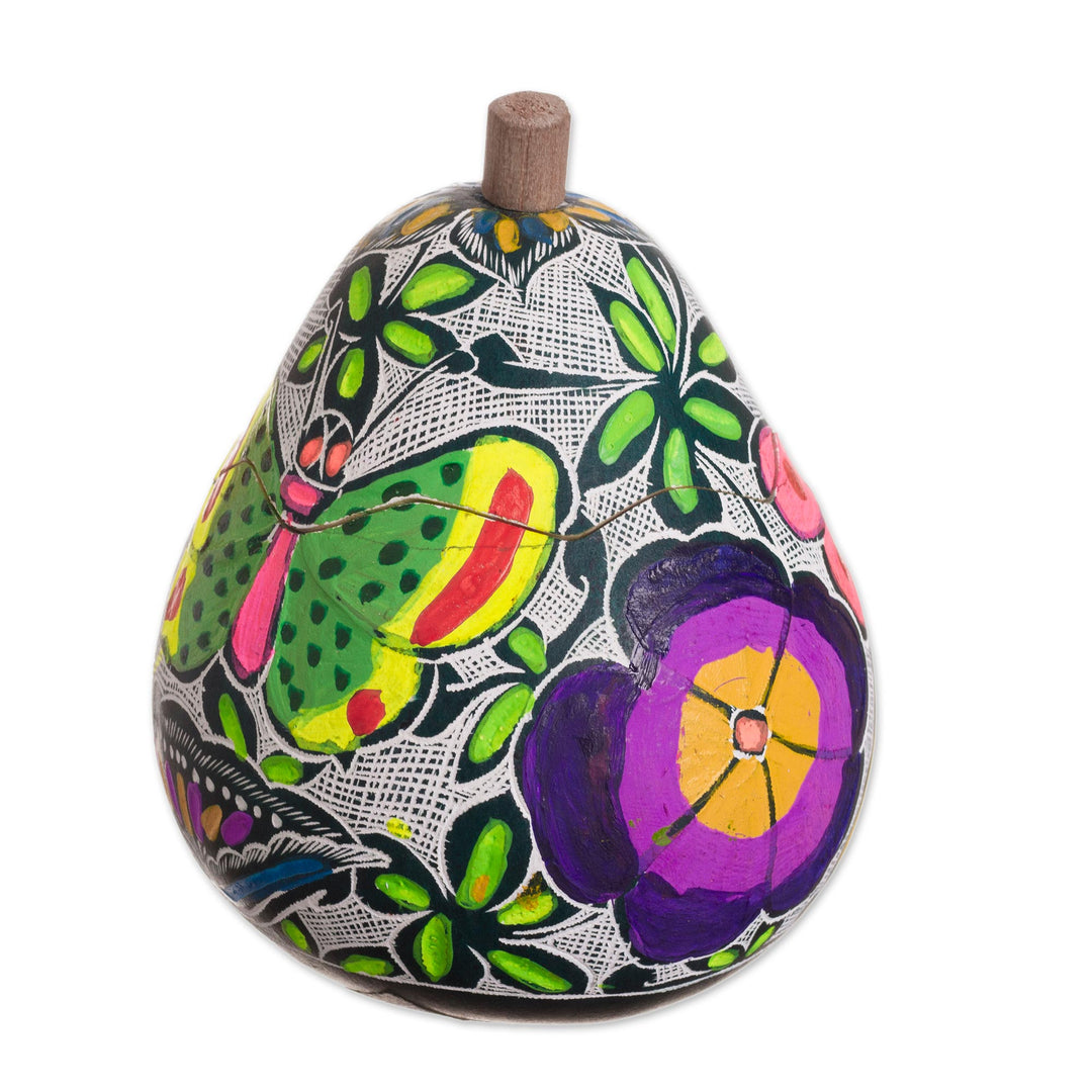 Butterfly Motif Gourd Decorative Jar from Peru - Vibrant Butterflies
