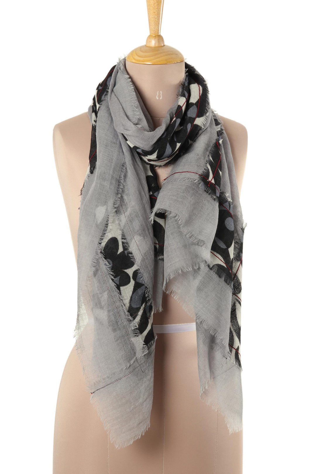 Printed Floral Wool Shawl in Ash from India - Floral Frame