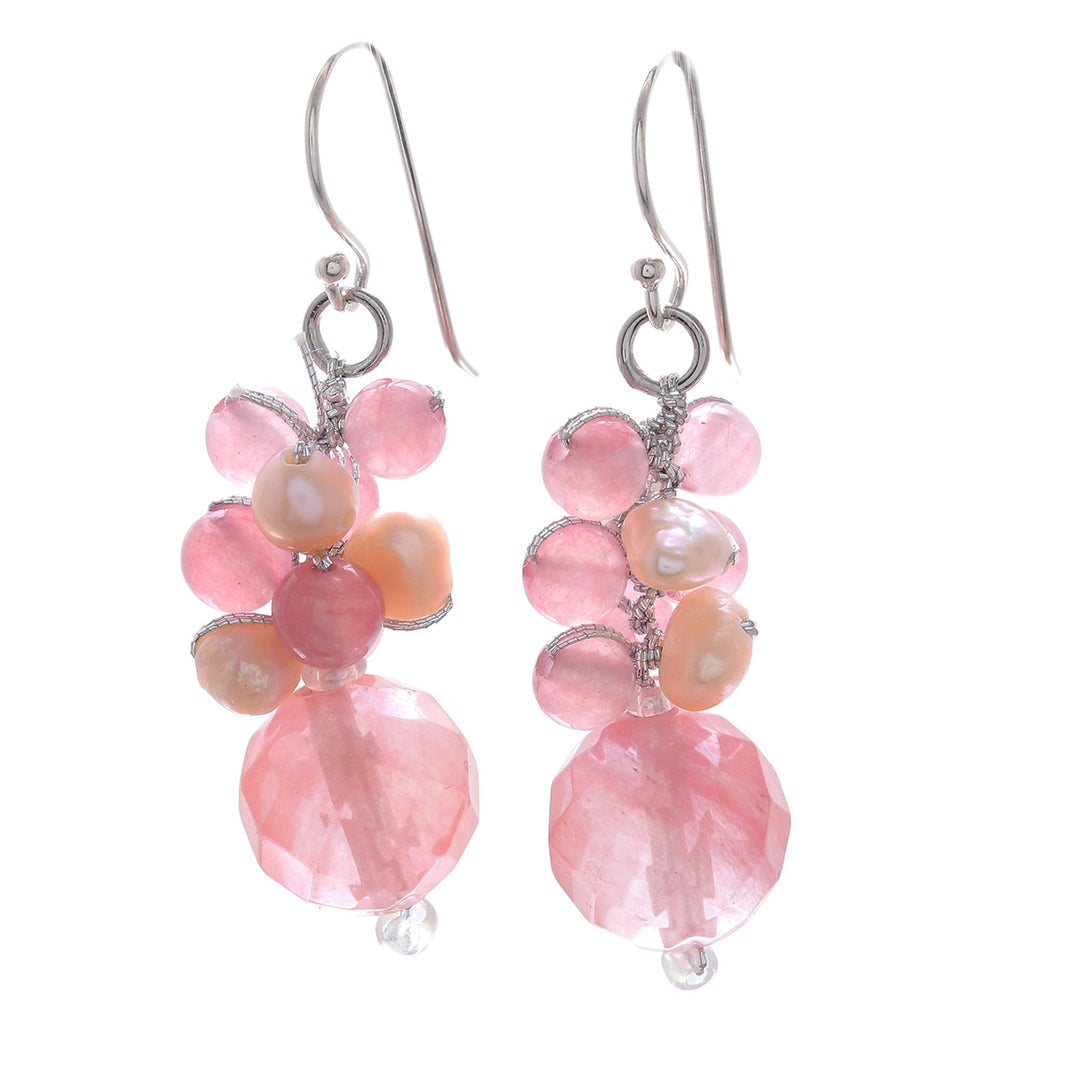 Pink Quartz and Cultured Pearl Beaded Dangle Earrings - Soft Pink Love