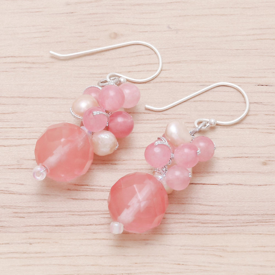 Pink Quartz and Cultured Pearl Beaded Dangle Earrings - Soft Pink Love