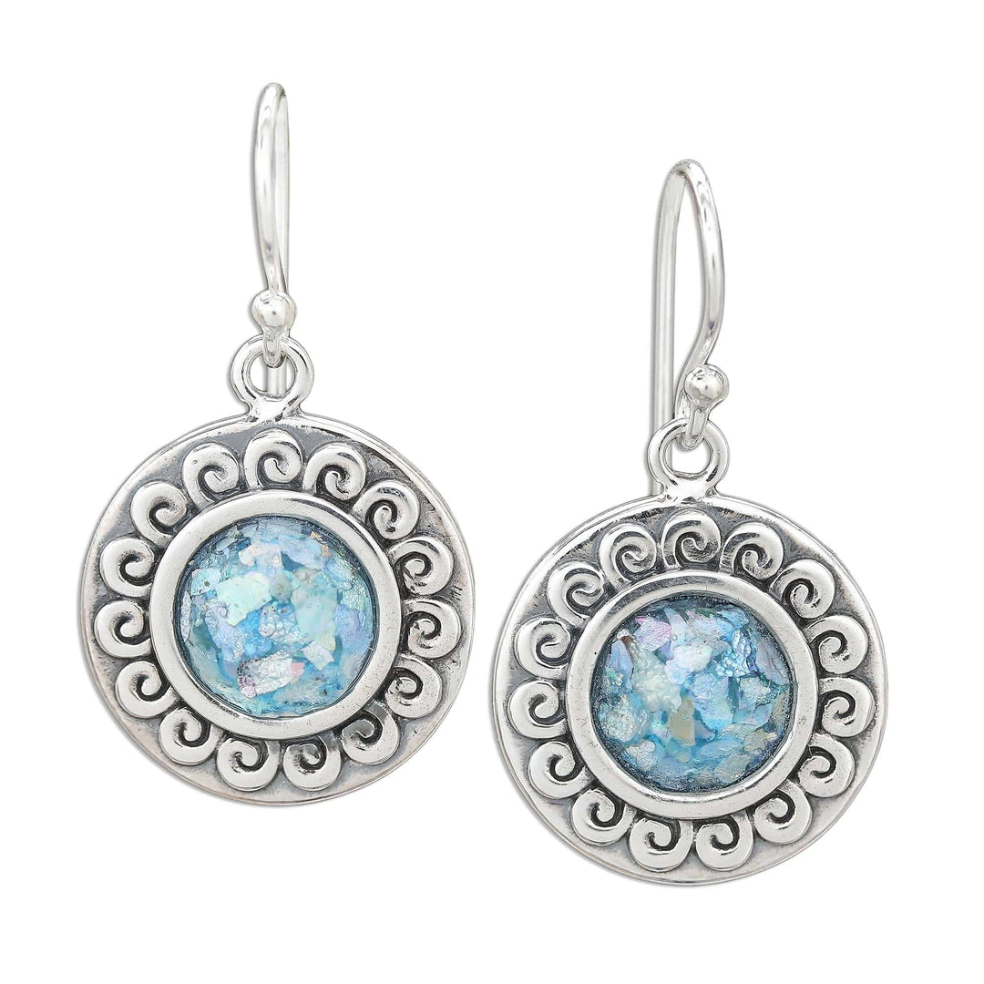 Curl Pattern Roman Glass Dangle Earrings from Thailand - Sun of the Sea