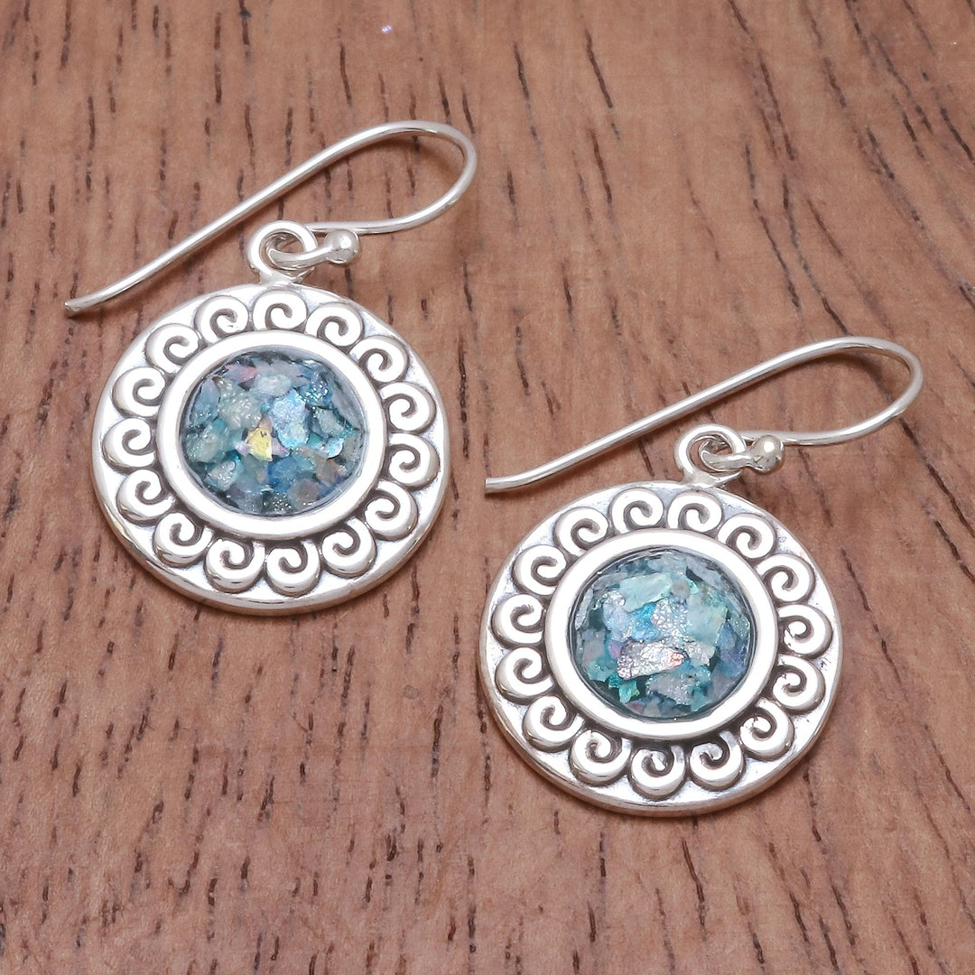 Curl Pattern Roman Glass Dangle Earrings from Thailand - Sun of the Sea