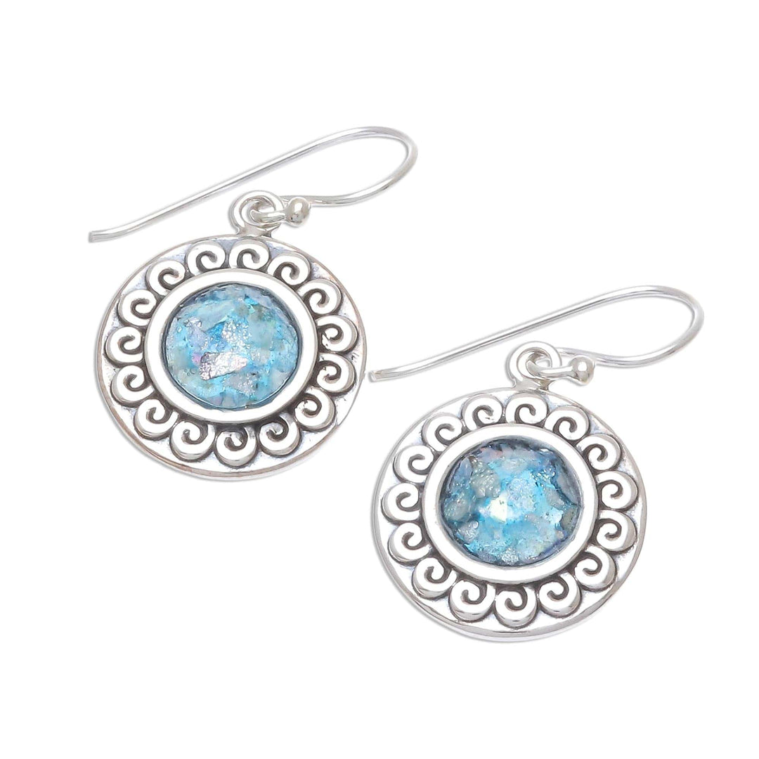 Curl Pattern Roman Glass Dangle Earrings from Thailand - Sun of the Sea