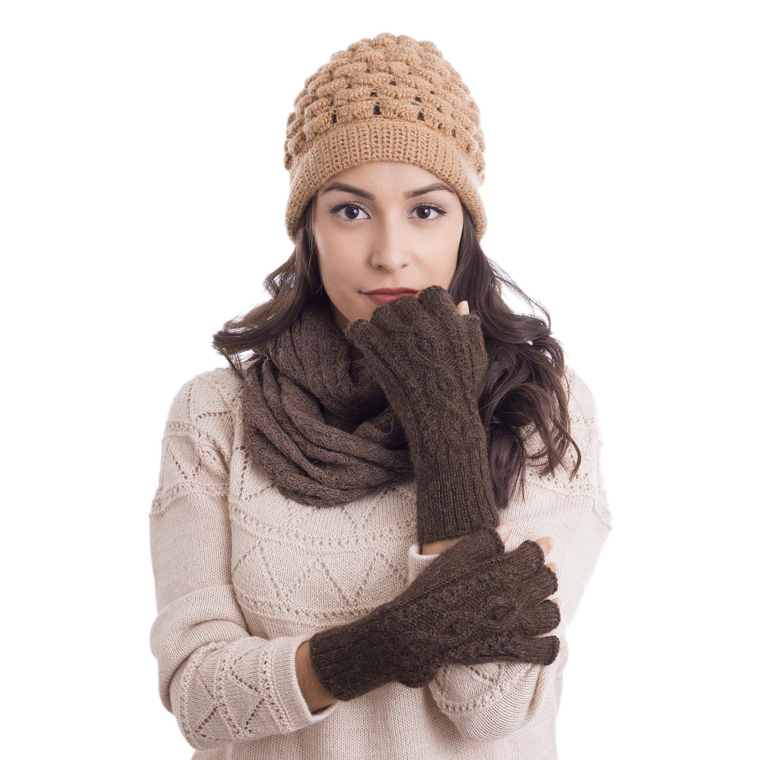 Hand-Knit 100% Alpaca Fingerless Gloves in Mahogany - Warm Mahogany