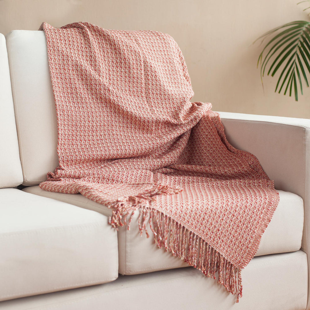Warm Alpaca Blend Throw Crafted in Peru - Cozy Combination in Flame