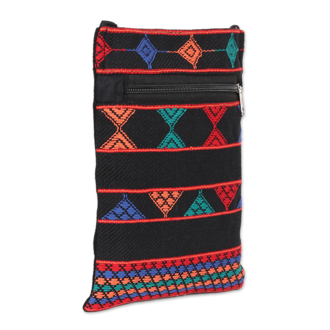 Geometric Cotton Sling in Black and Multicolor from India - Geometric Pattu