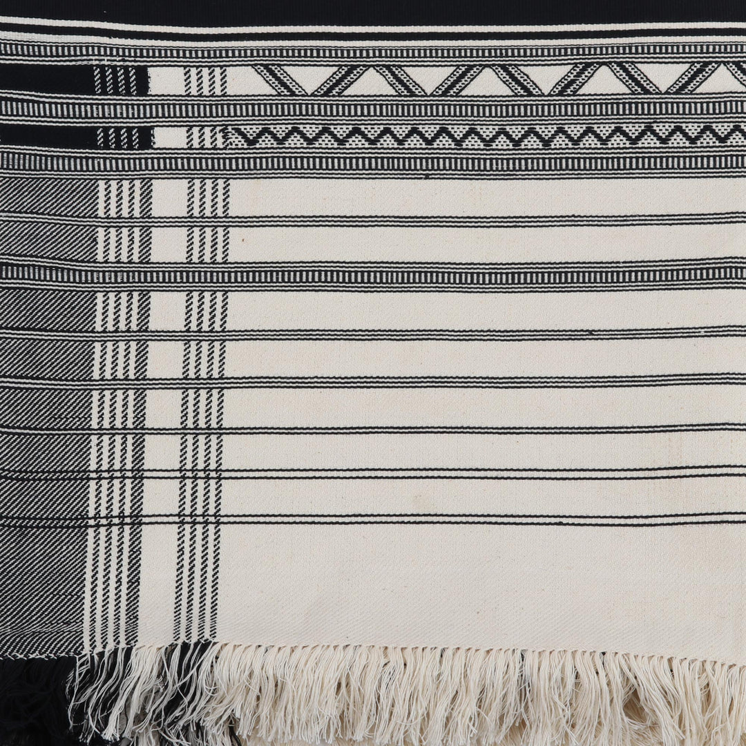 Geometric Striped Cotton Throw in Black and Alabaster - Geometric Elegance in Black