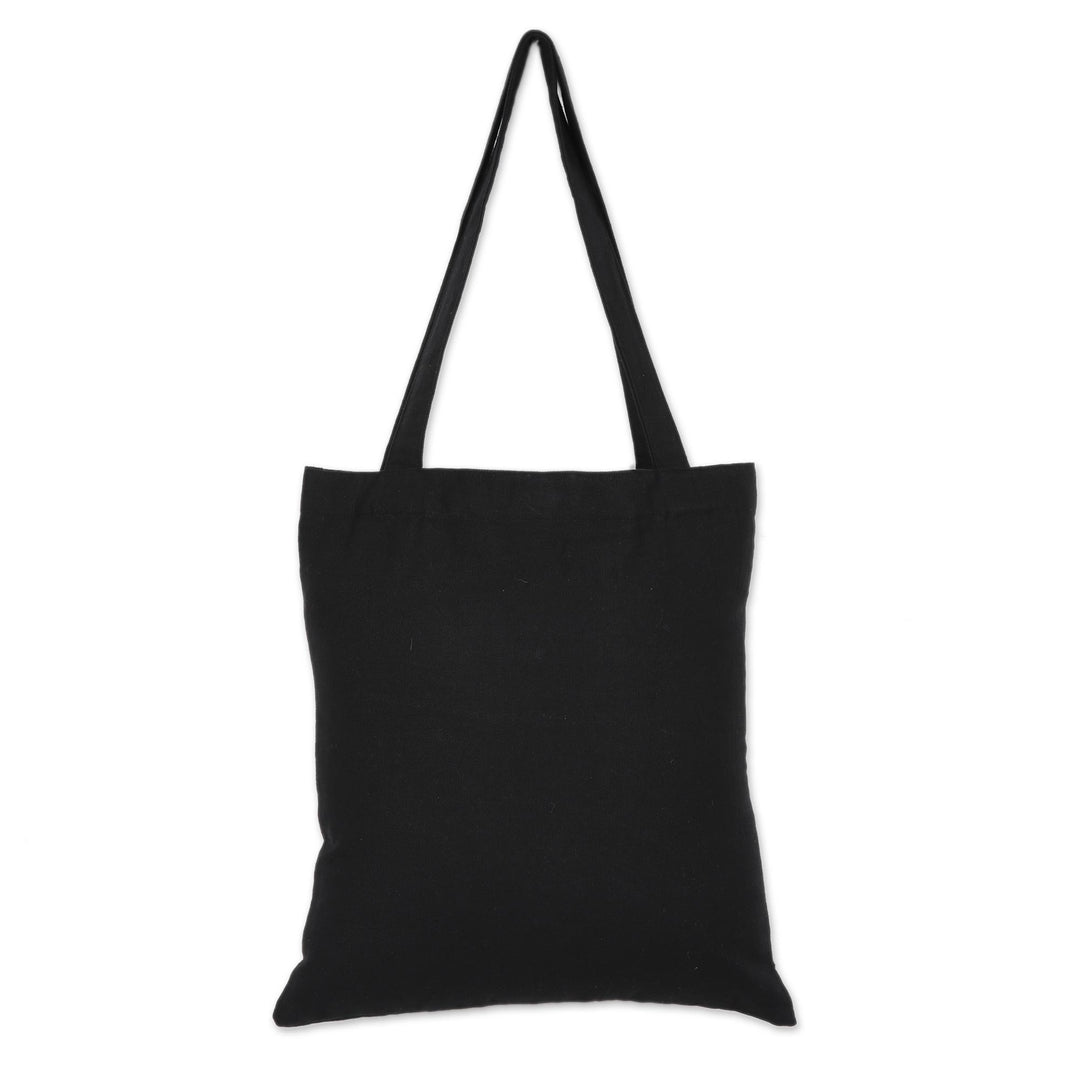 Frond Motif Cotton Shoulder Bag in Sage and Black from India - Beautiful Frond in Sage